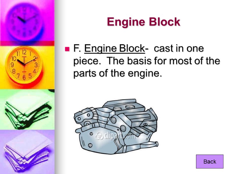 Engine Block F. Engine Block-  cast in one piece.  The basis for